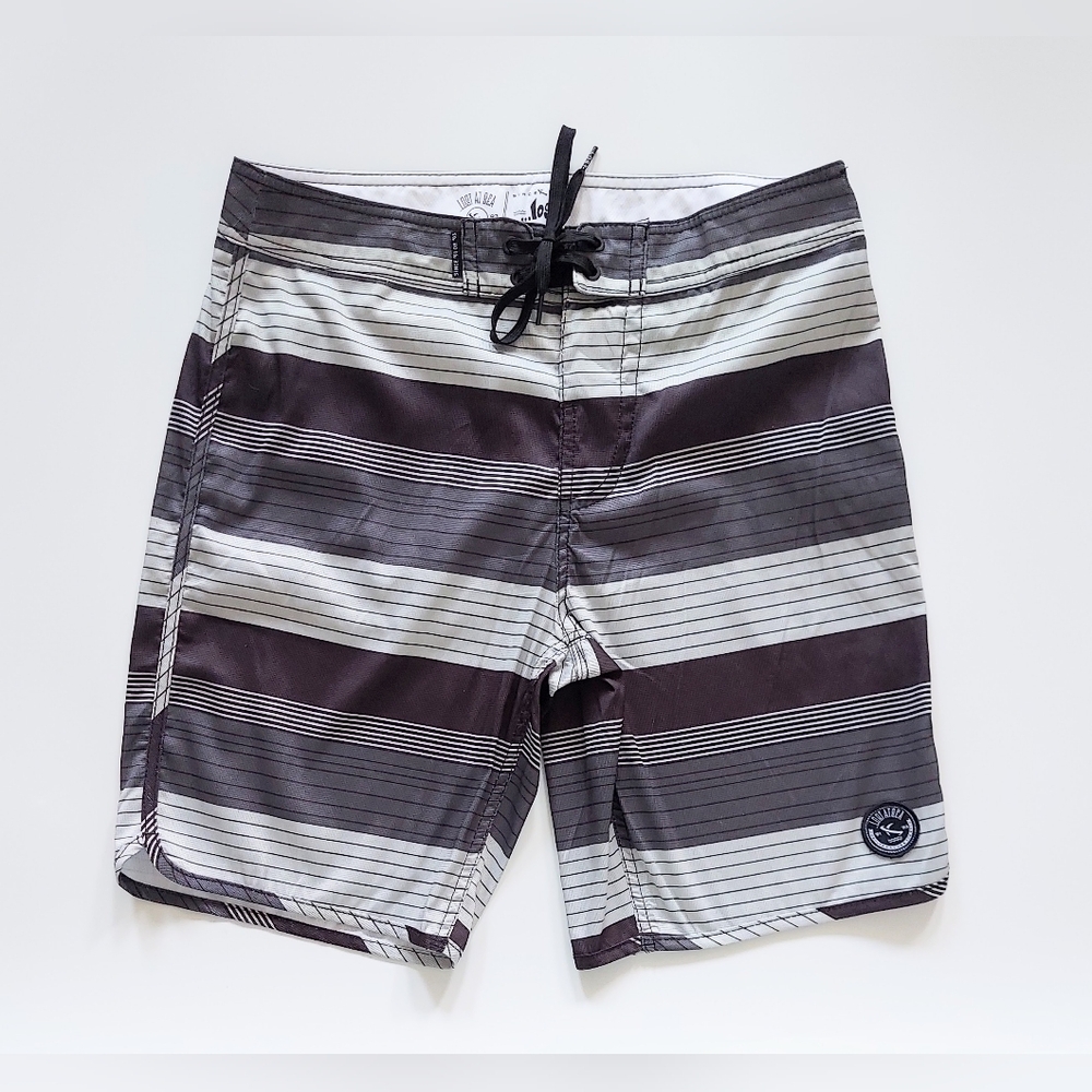 Lost At Sea Drawstring Swim Trunks Board Shorts Mens Size 32 Black White